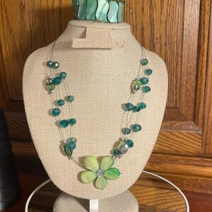 Green Beaded Flower Necklace and matching bracelet